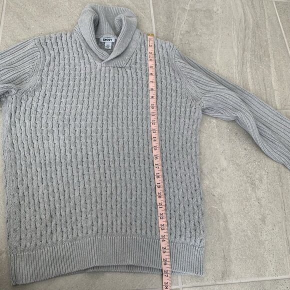 DKNY Gray Cowl Neck Cable Knit Sweater Size L 100% Cotton - Picture 5 of 6